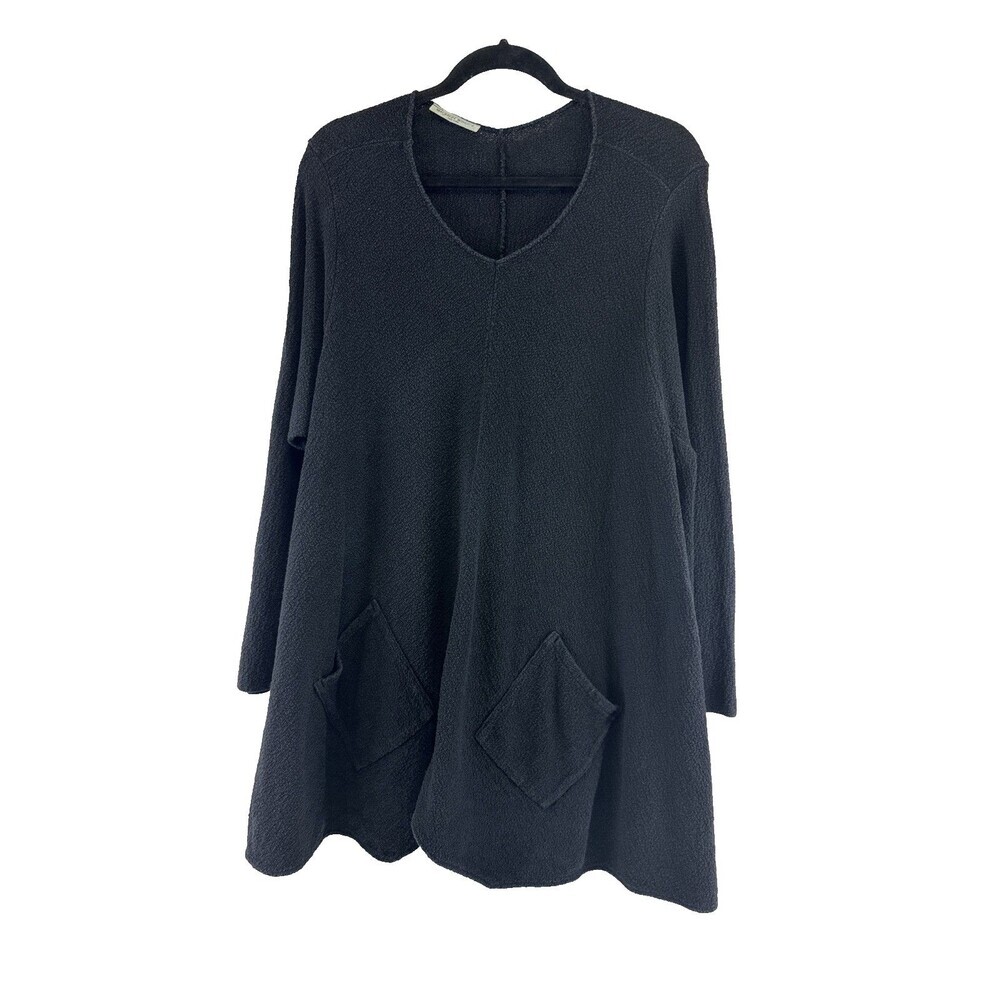 Margaret Winters Tunic Sweater Black Textured Shark Hem Cotton Pullover Women 1X